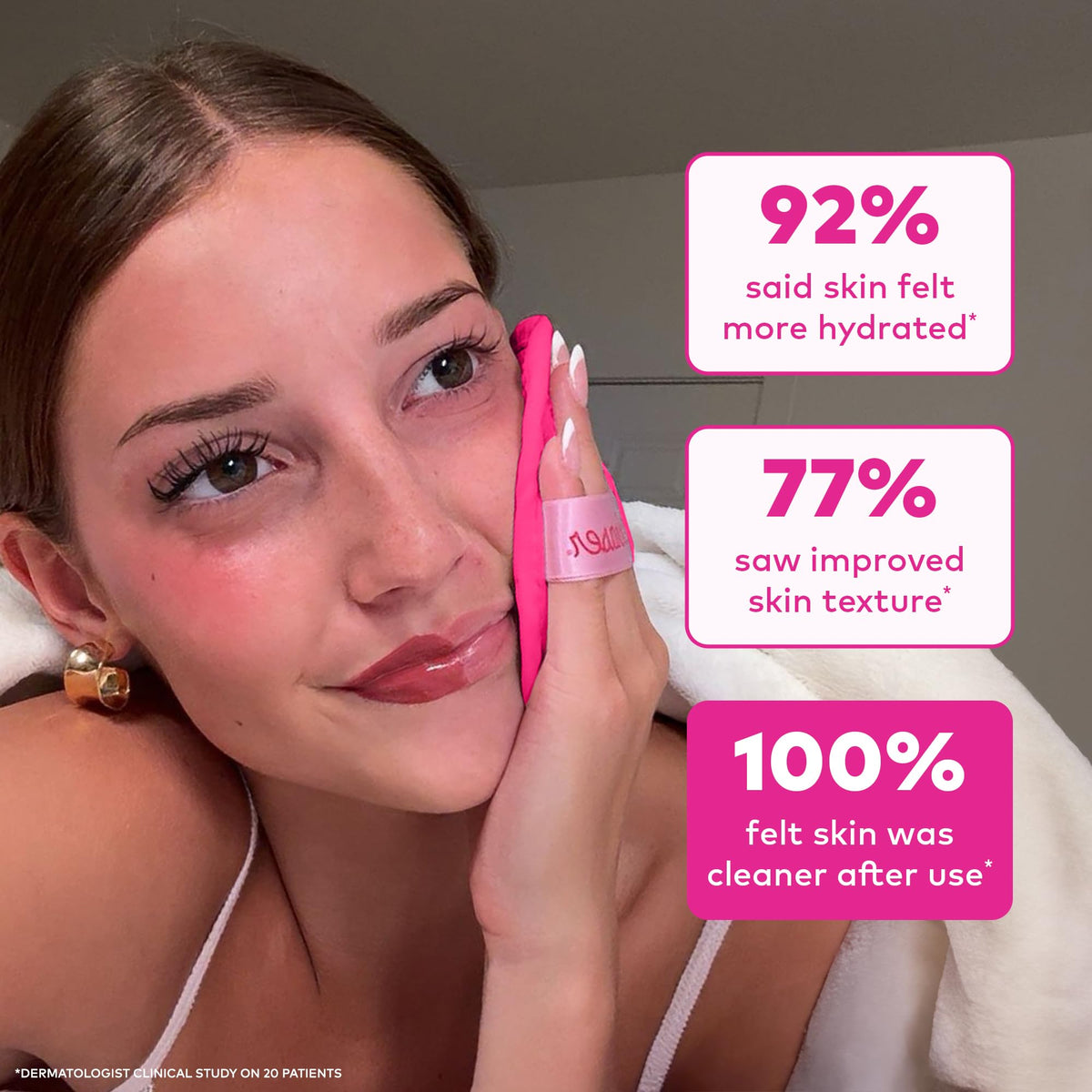 MakeUp Eraser before and after waterproof mascara removal showing clean skin