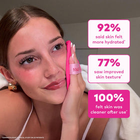 MakeUp Eraser before and after waterproof mascara removal showing clean skin