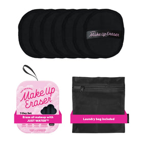 MakeUp Eraser front packaging showing chic black seven-count set and convenience