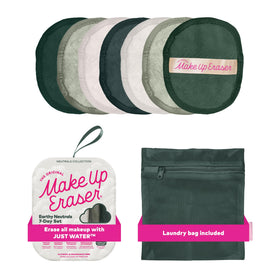 MakeUp Eraser front packaging showing seven neutral pads and branding, reusable benefit