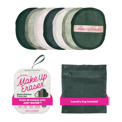 MakeUp Eraser front packaging showing seven neutral pads and branding, reusable benefit