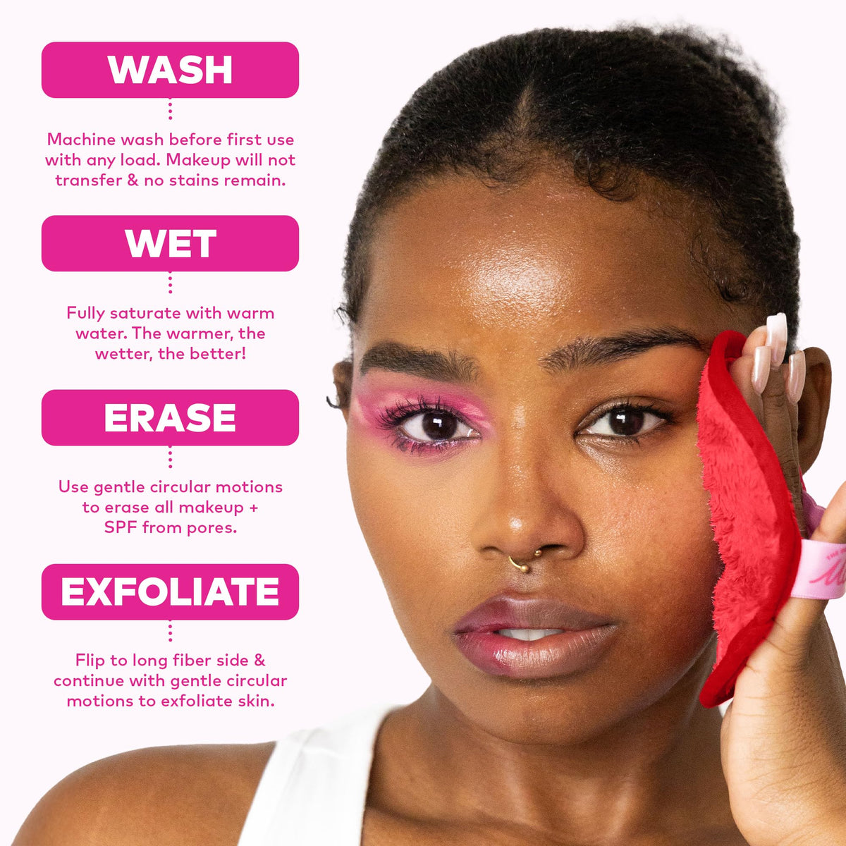 MakeUp Eraser with included laundry bag to show machine-washable convenience
