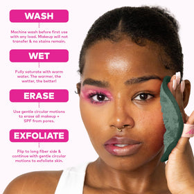 MakeUp Eraser on bathroom counter in neutral setting showing sustainable daily routine