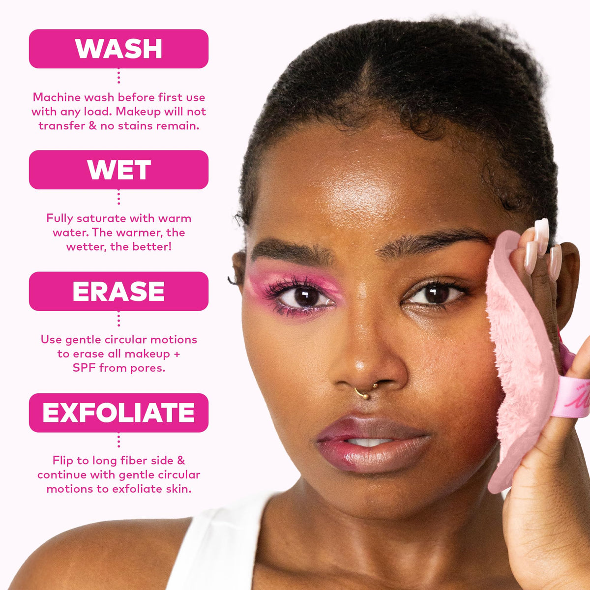 MakeUp Eraser on bathroom vanity highlighting reusable eco advantage