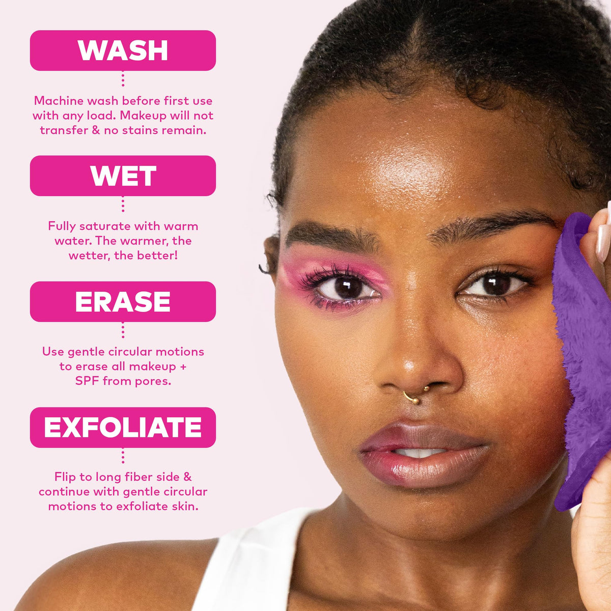 MakeUp Eraser on bathroom vanity with skincare showing eco-friendly routine benefit