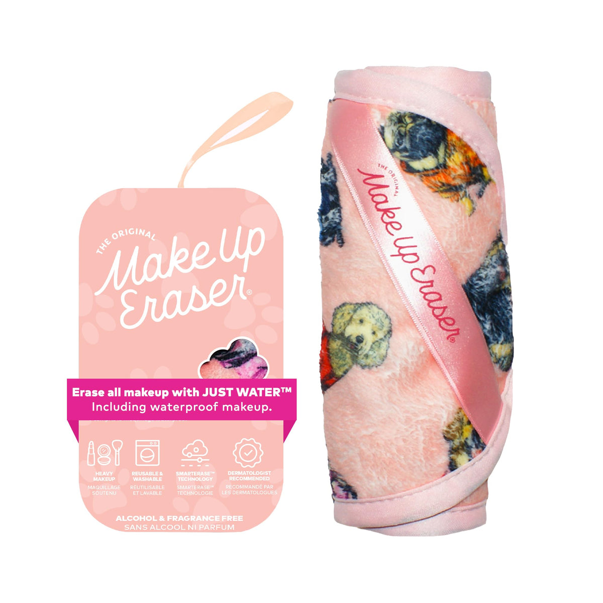 MakeUp Eraser front packaging puppy showing product and benefit of reusable cleansing