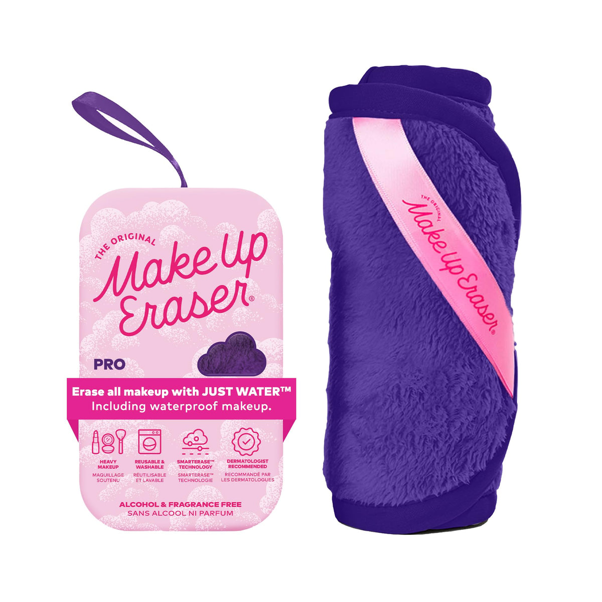 MakeUp Eraser front view Queen Purple showing full cloth and size benefits