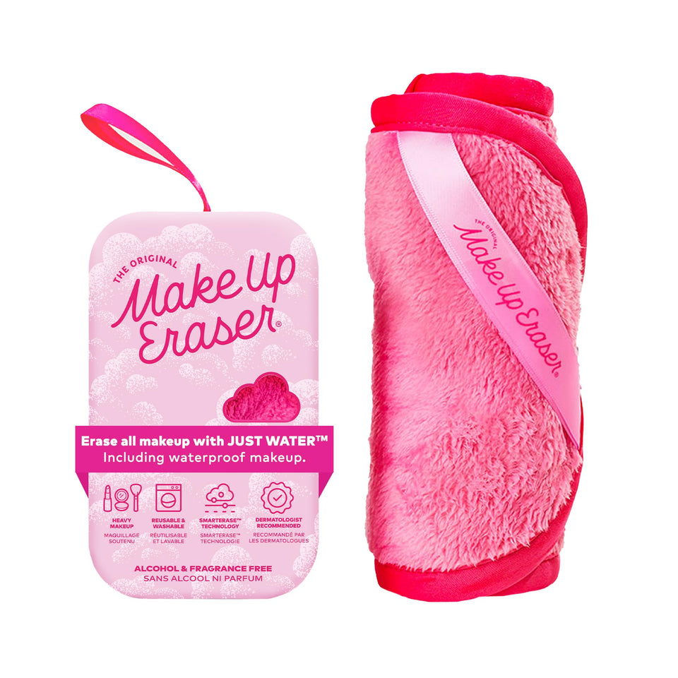 MakeUp Eraser front view showing full-size cloth and easy reuse benefit