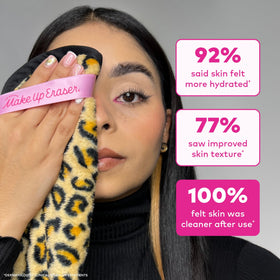 MakeUp Eraser PRO before and after mascara removal showing clean lashes