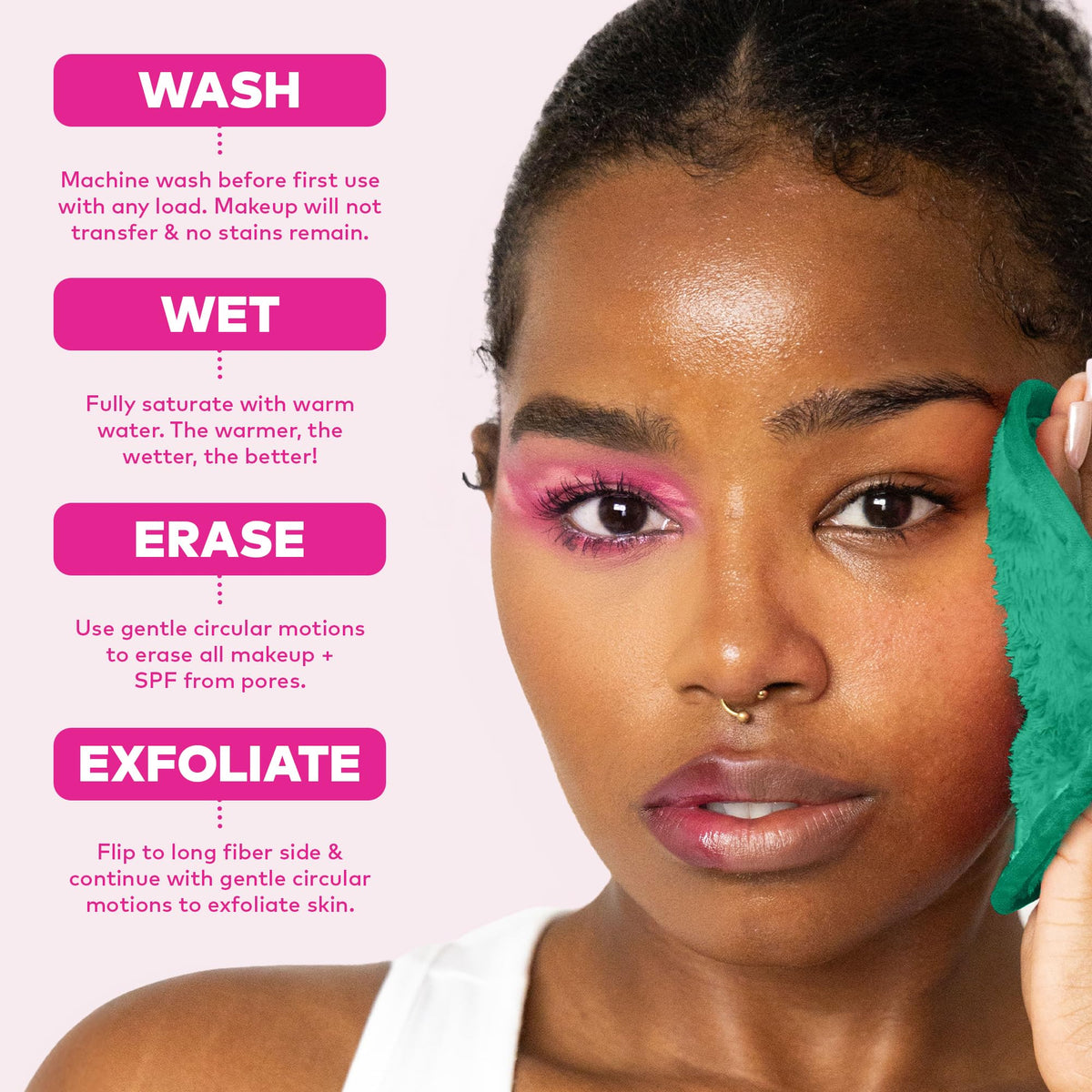 MakeUp Eraser on bathroom vanity showing eco-friendly makeup removal routine