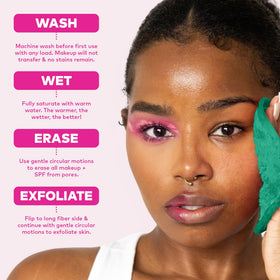 MakeUp Eraser on bathroom vanity showing eco-friendly makeup removal routine