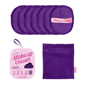 MakeUp Eraser Queen Purple front packaging showing seven reusable pads and benefits