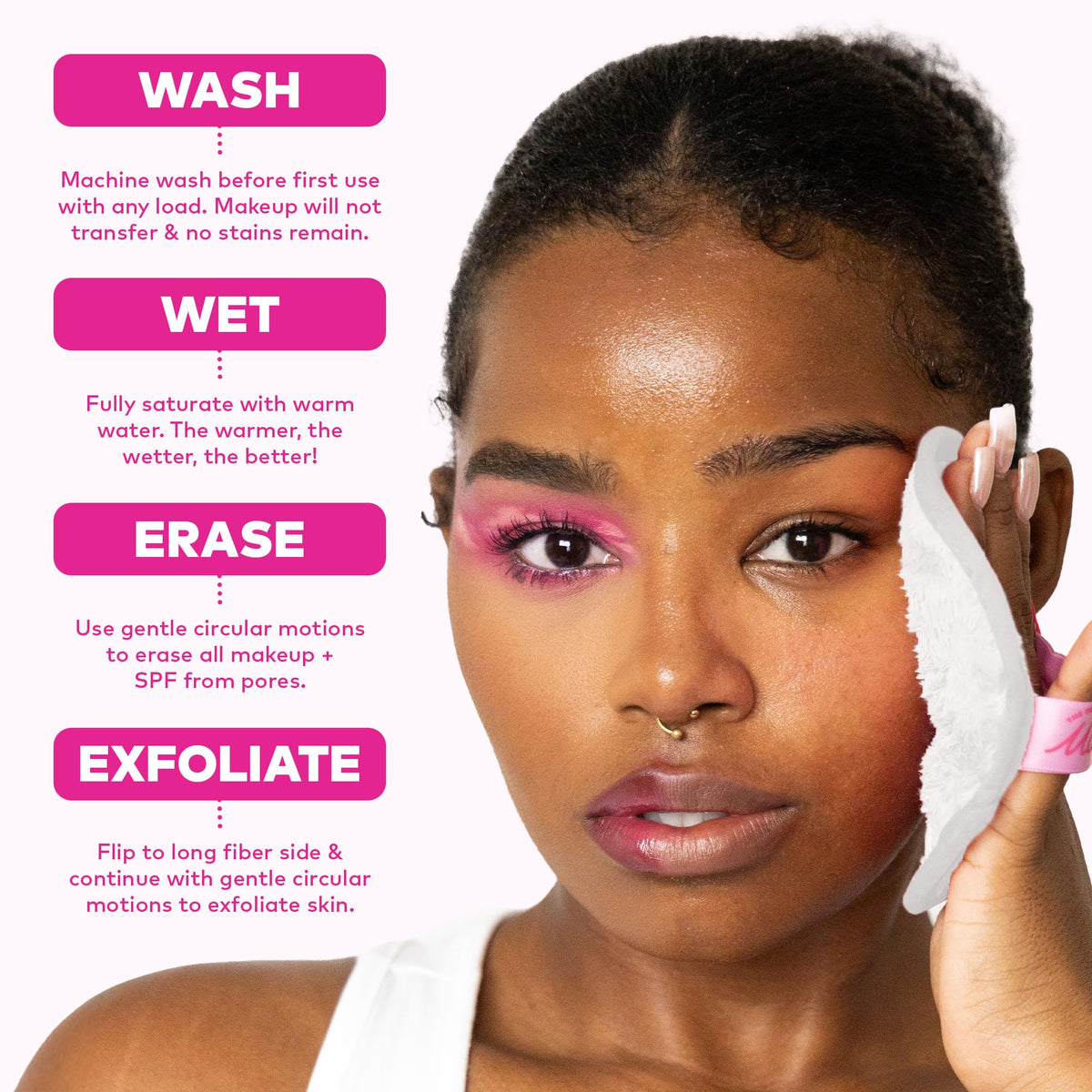 MakeUp Eraser set styled on bathroom vanity conveying eco-friendly routine