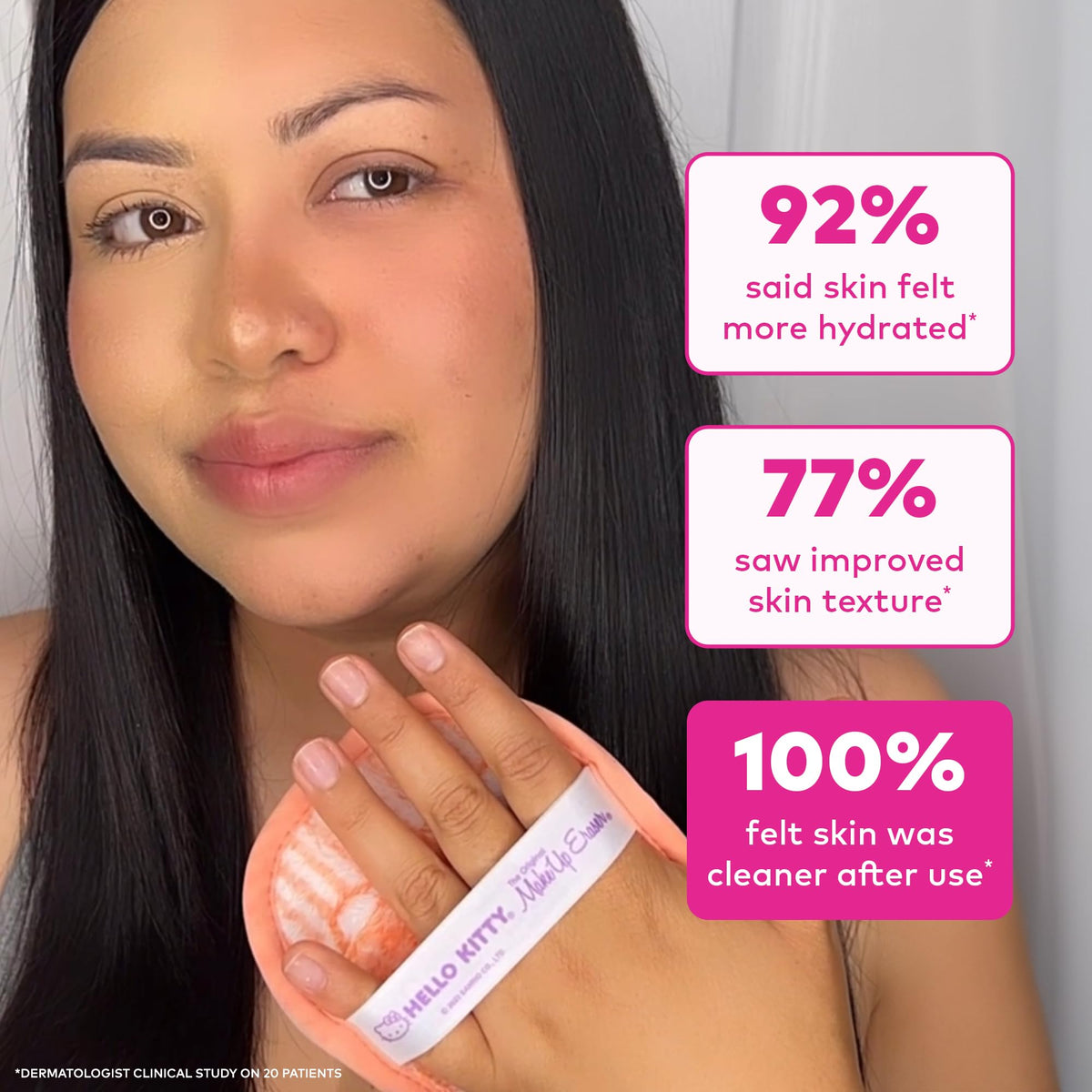 MakeUp Eraser held in hand to show compact travel-friendly size and convenience