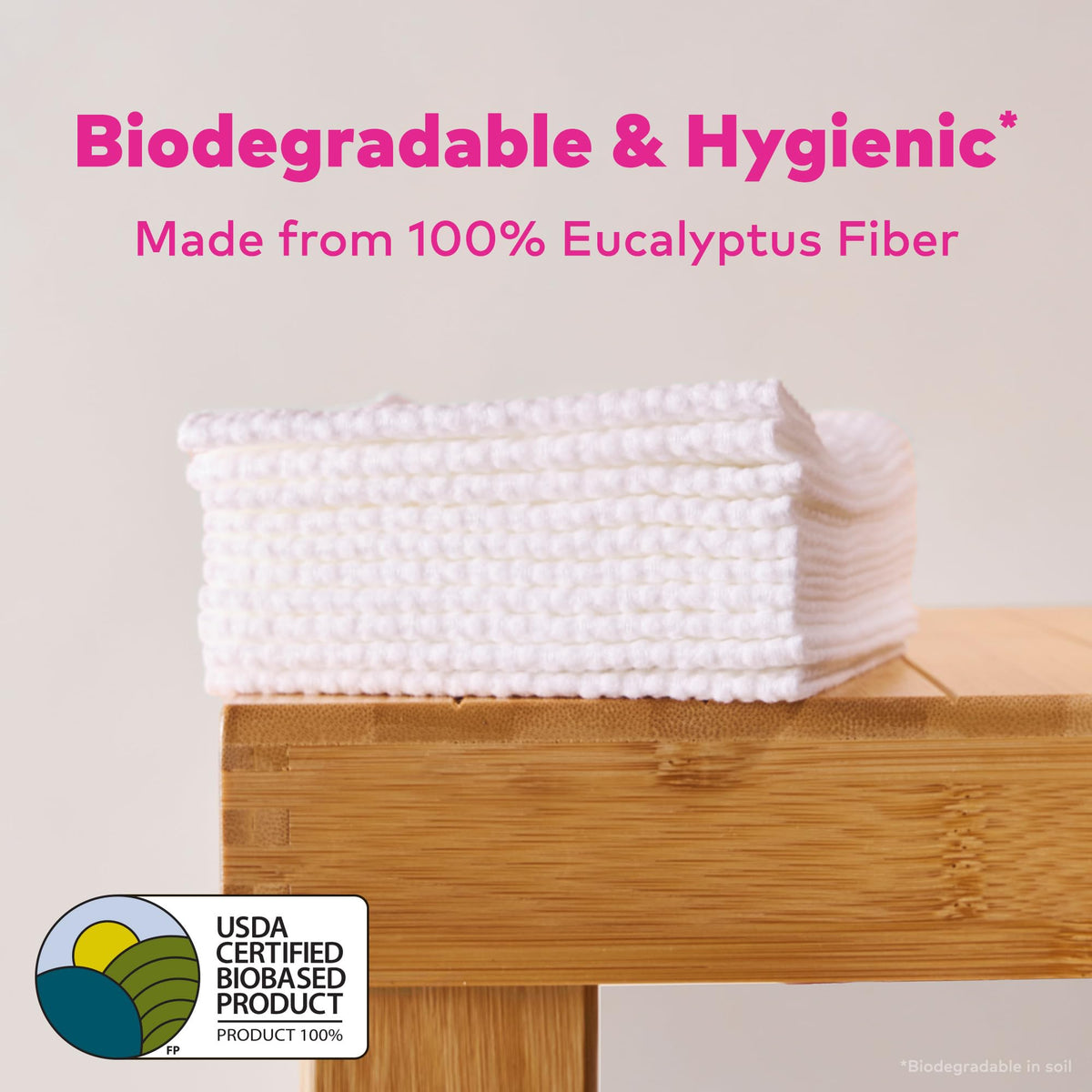 MakeUp Eraser towelette on bathroom counter illustrating hygienic use