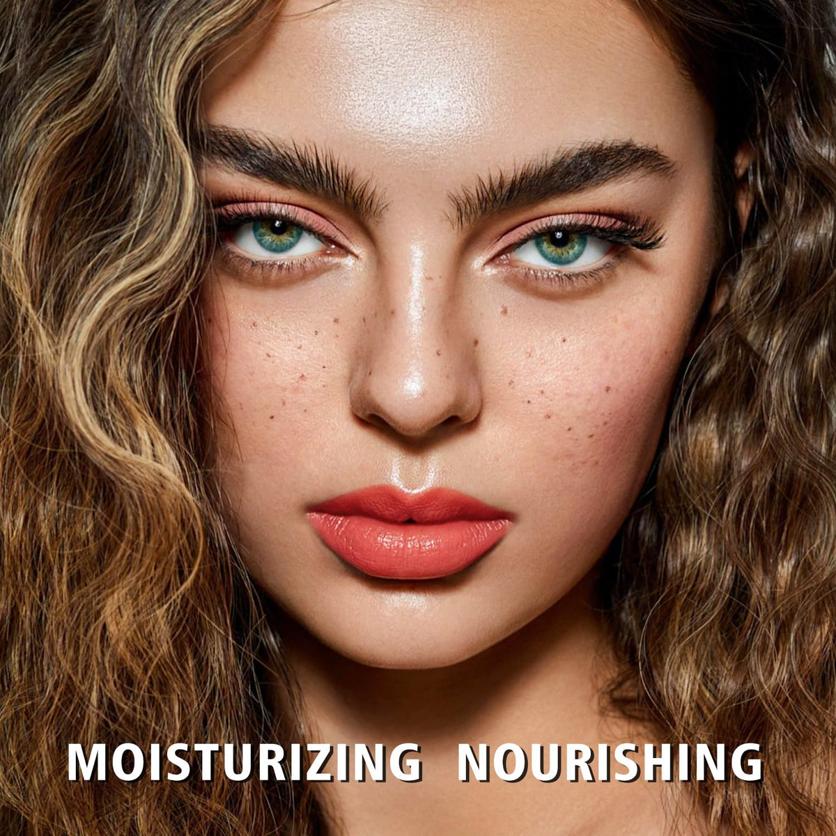 MAKI YIKA applied on lips demonstrating glossy coral color and smoothing
