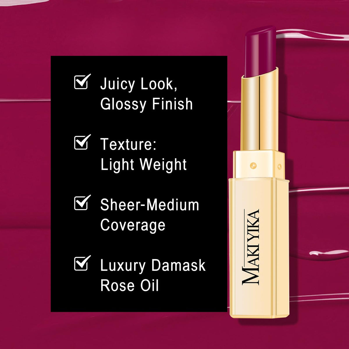MAKI YIKA applied on model lips illustrating glossy finish and fuller look