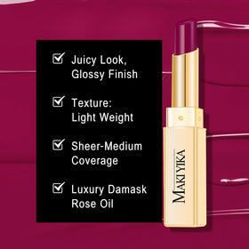 MAKI YIKA applied on model lips illustrating glossy finish and fuller look
