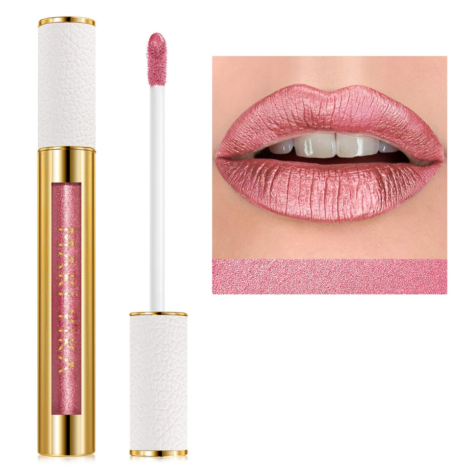 MAKI YIKA front tube showing metallic pink-nude shade and luxe packaging benefit