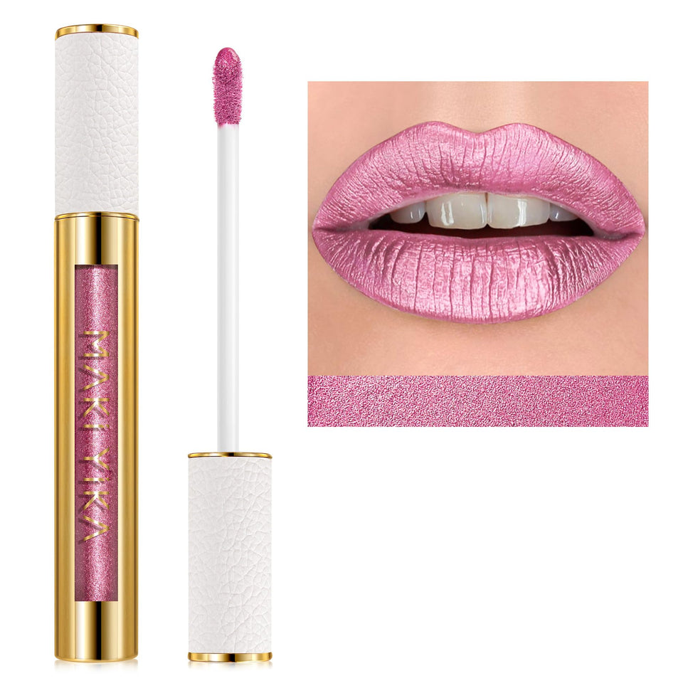MAKI YIKA front view of BR013 tube showing metallic pink shade and elegant design benefit lasting appeal