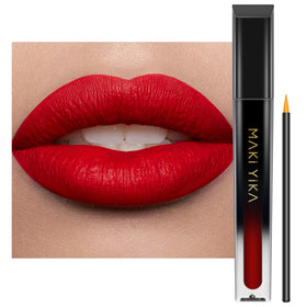 MAKI YIKA Flamingo front tube showcasing bold red color and matte finish benefit