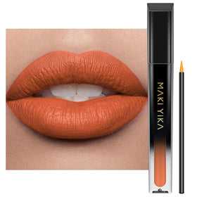 MAKI YIKA front packaging showing coral nude shade and long-wear benefit