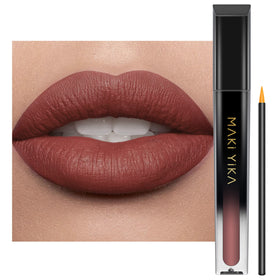 MAKI YIKA front packaging showing brown nude shade and matte finish benefit