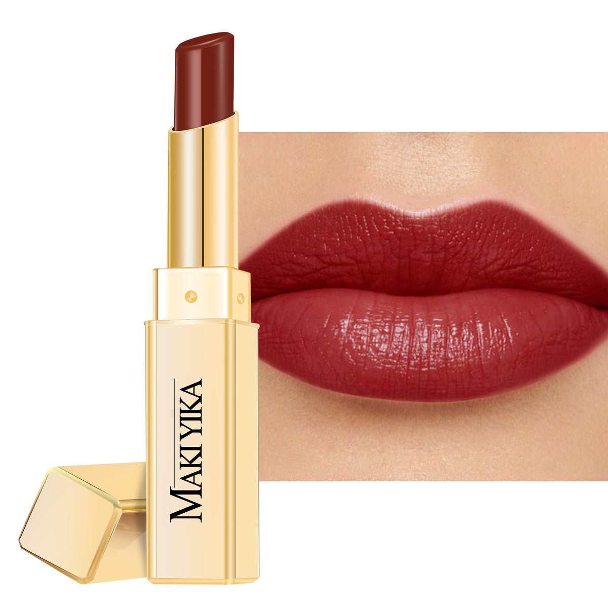 MAKI YIKA front tube MA052 Dark Time showing sleek packaging and rich red color