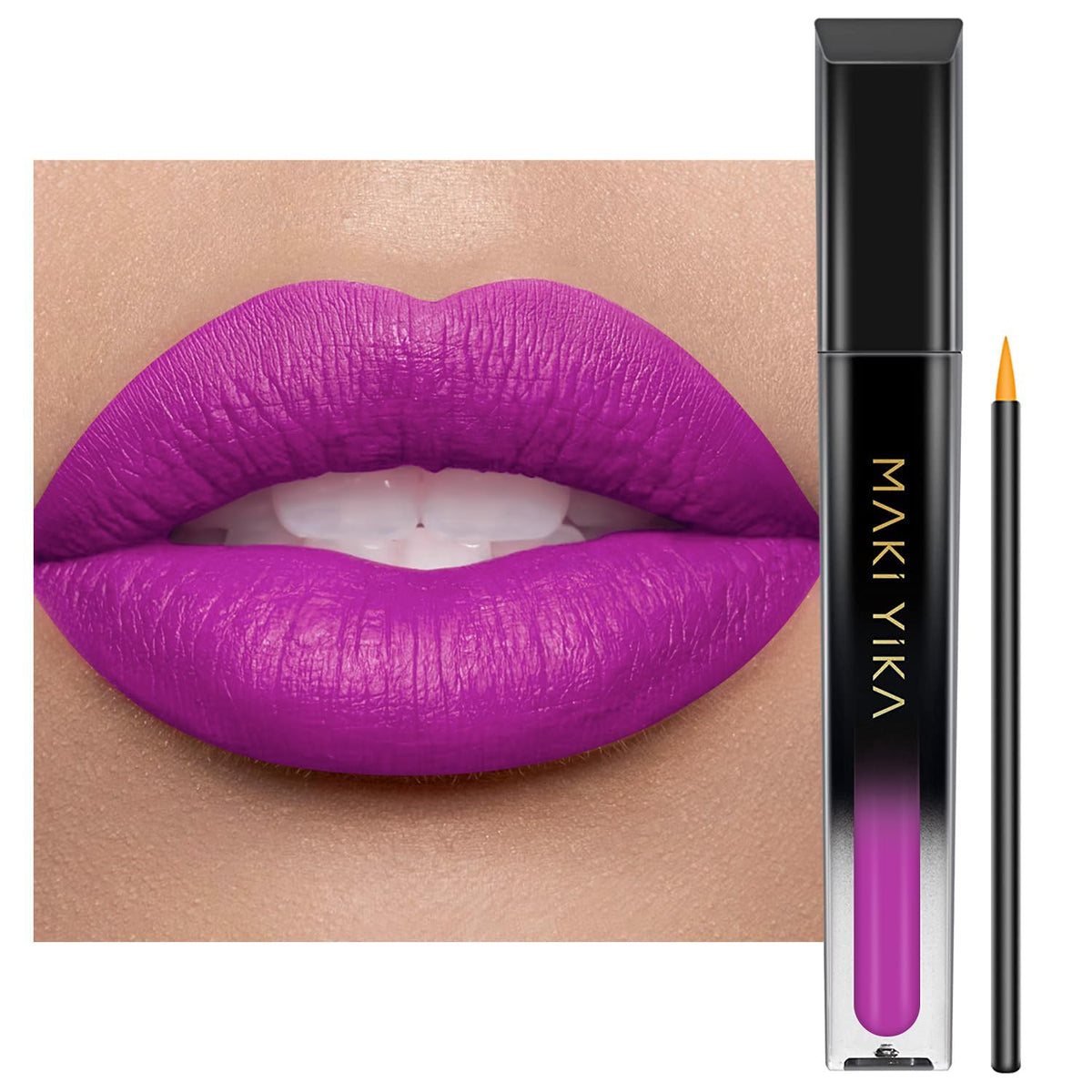 MAKI YIKA front tube showing pearl purple color and clear branding benefit: vibrant payoff