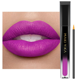 MAKI YIKA front tube showing pearl purple color and clear branding benefit: vibrant payoff
