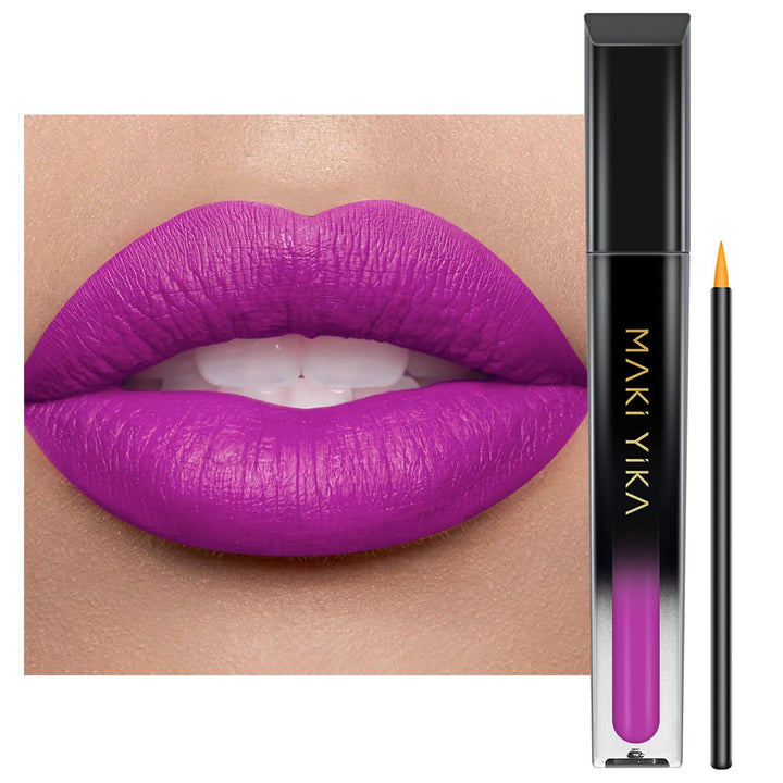 MAKI YIKA front tube showing pearl purple color and clear branding benefit: vibrant payoff