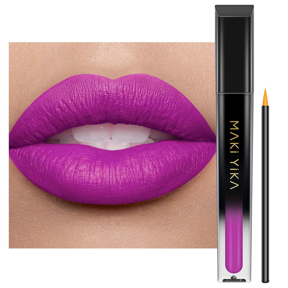 MAKI YIKA front tube showing pearl purple color and clear branding benefit: vibrant payoff
