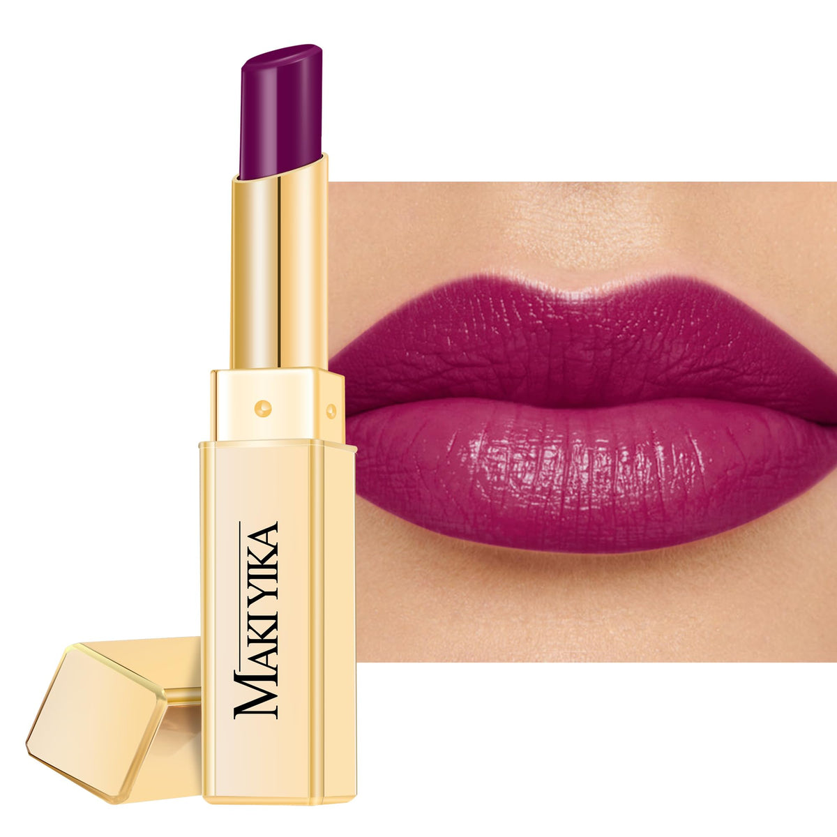 MAKI YIKA front tube view showing glossy jam purple and easy twist cap benefit