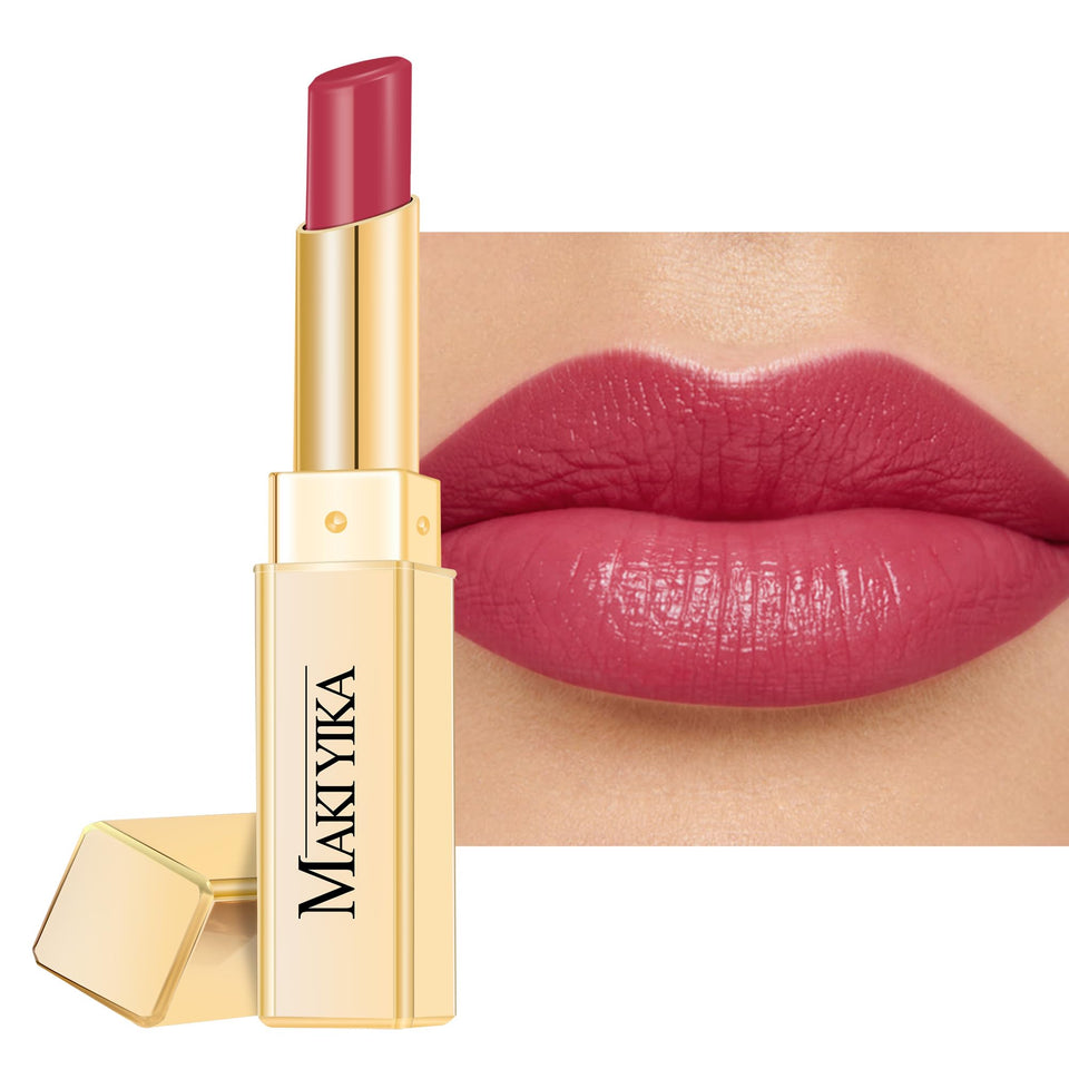 MAKI YIKA front view twist-up lipstick showing sleek packaging and easy application benefit