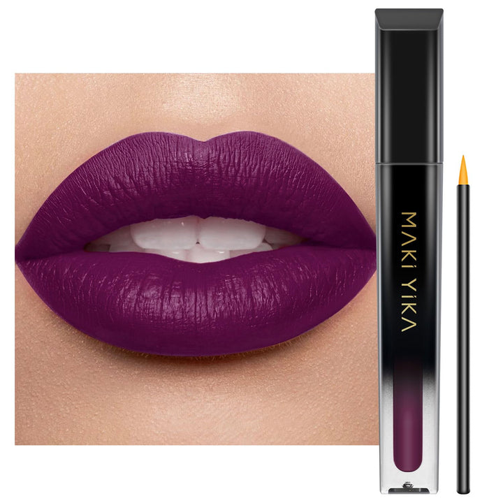 MAKI YIKA tube front view showing deep plum shade and product name for bold color