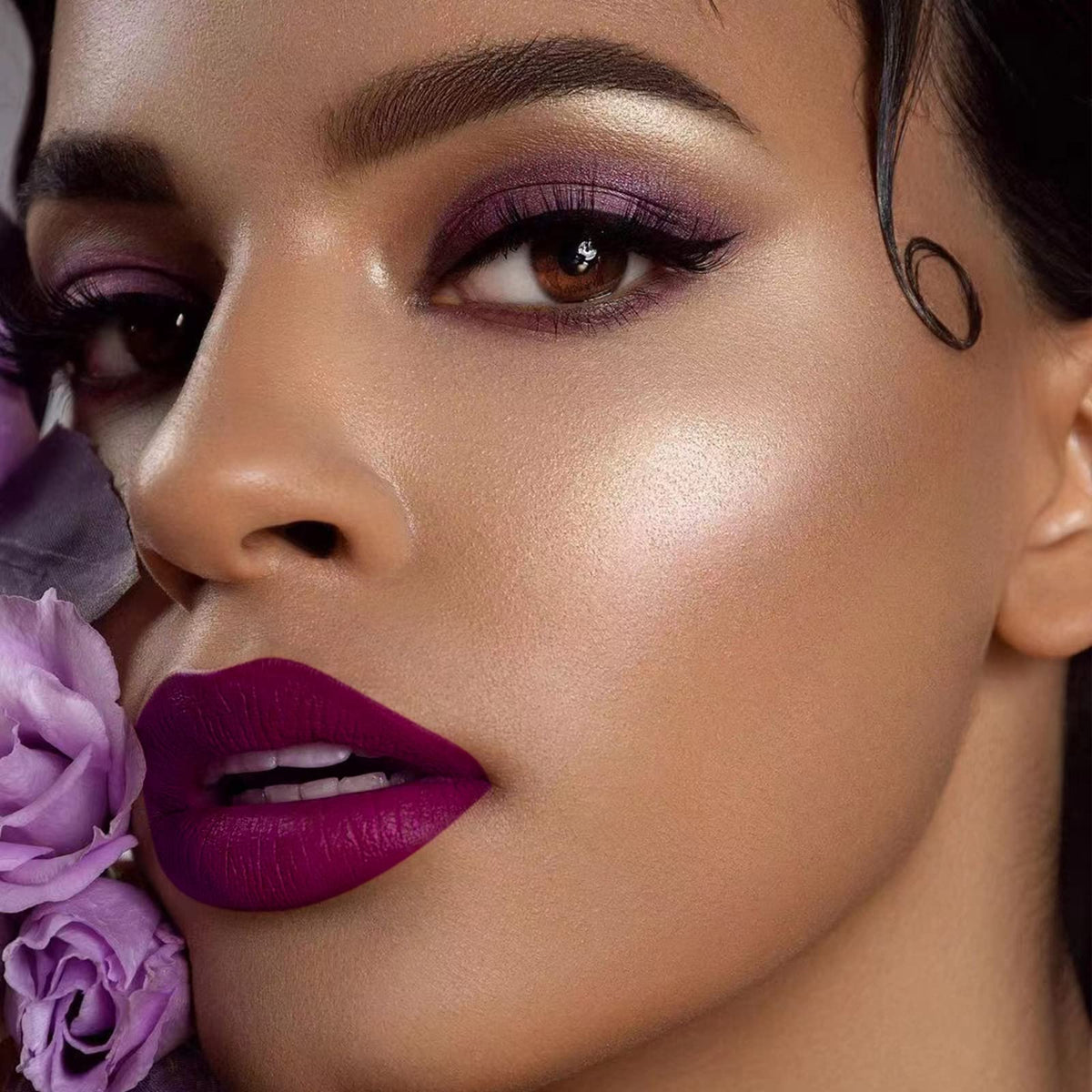 MAKI YIKA single swipe of Gothic Plum showing rich pigmentation and matte finish