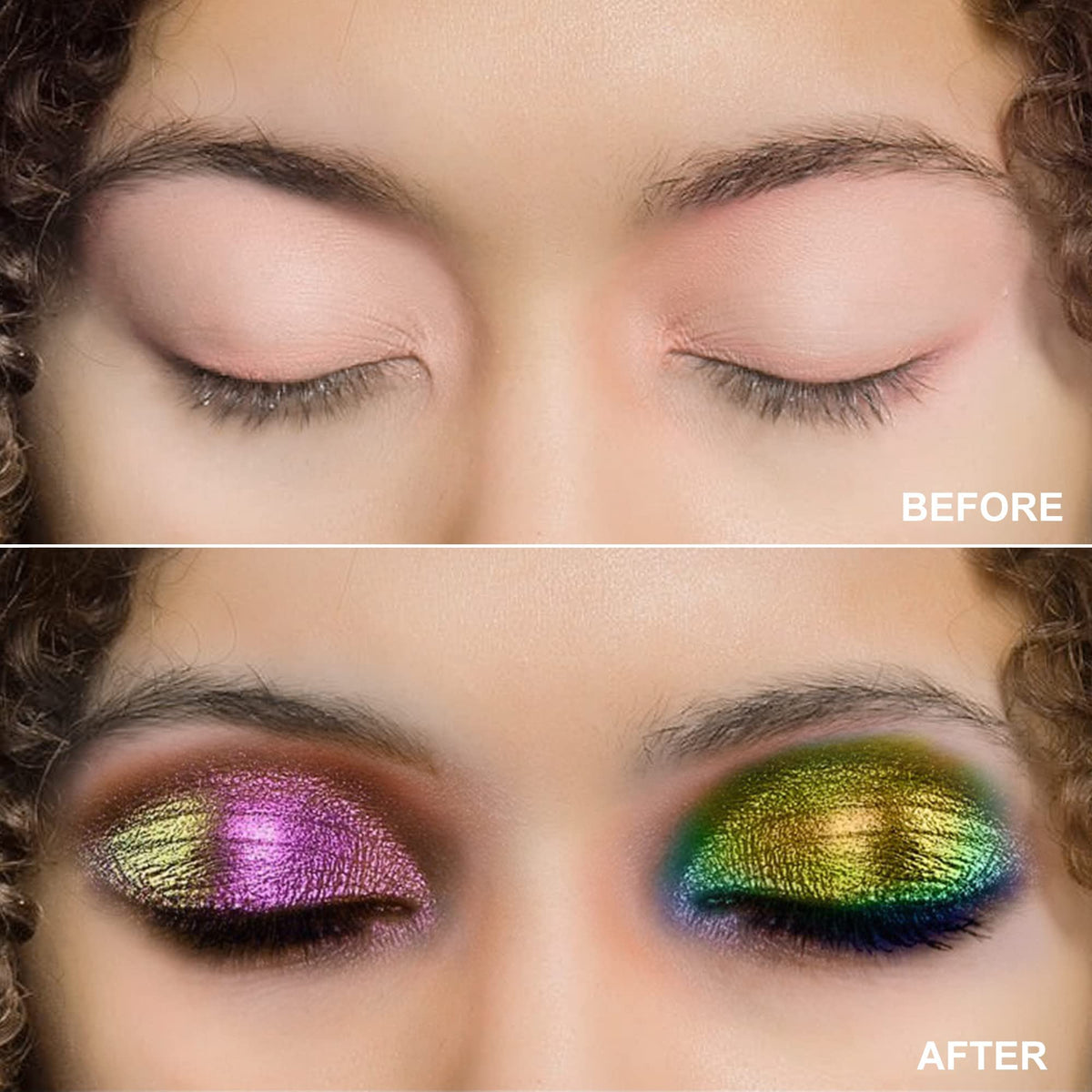 MAKI YIKA lifestyle party look with teal metallic lids, showcases dramatic evening makeup effect