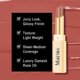 MAKI YIKA lip swatch single stroke showing true brown-nude tint and shine