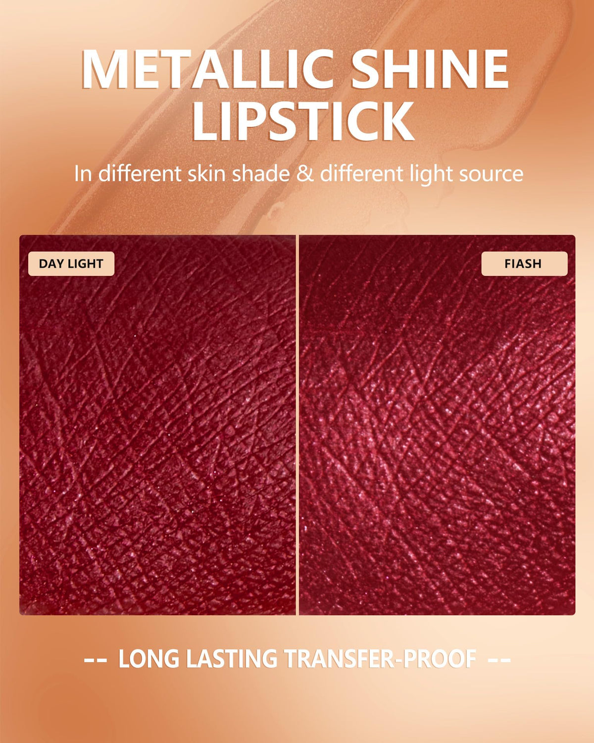 MAKI YIKA lips application close-up showing full-coverage metallic color and non-sticky feel benefit