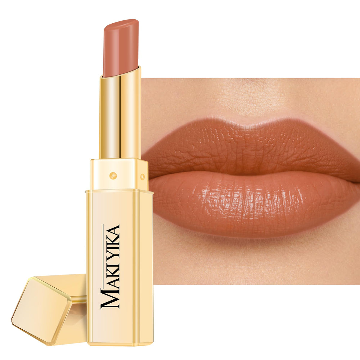 MAKI YIKA front tube showing fair nude shade and sleek packaging benefit: easy storage