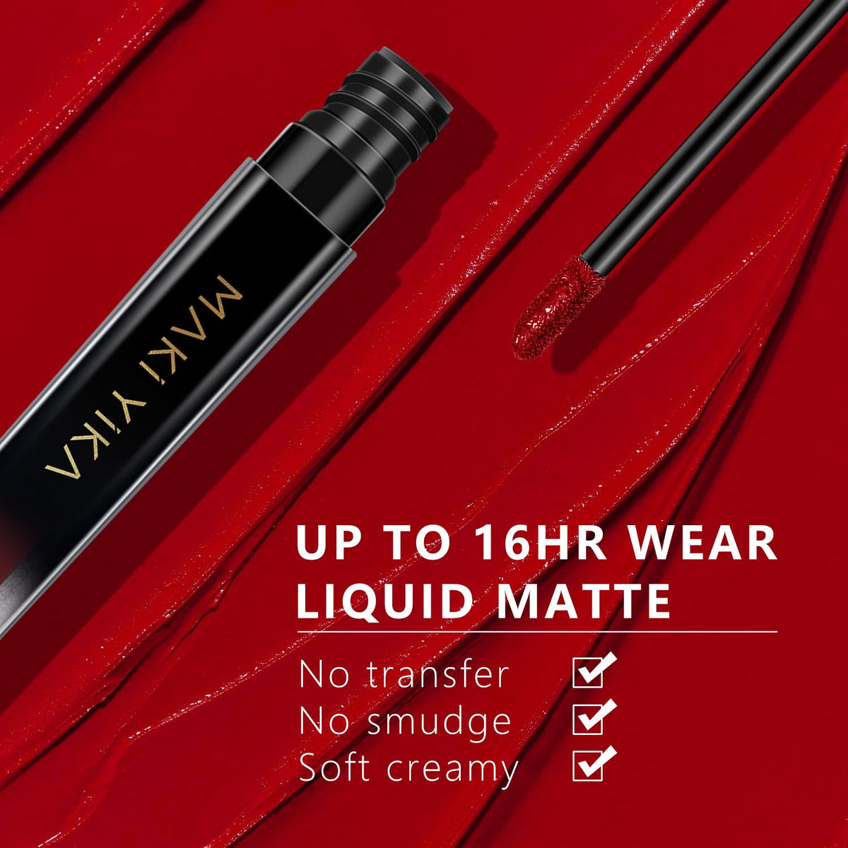 MAKI YIKA red lip swatch on arm demonstrating true color payoff
