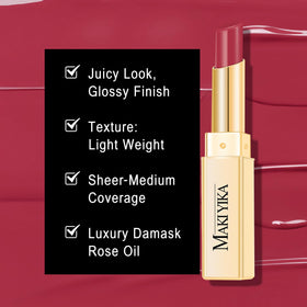 MAKI YIKA model wearing Yummy Berry showing natural glossy color and confidence benefit
