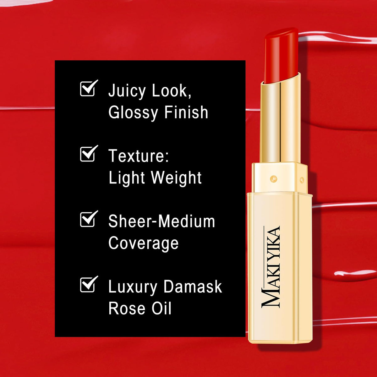 MAKI YIKA open tube detailed view of bullet and creamy formulation benefits