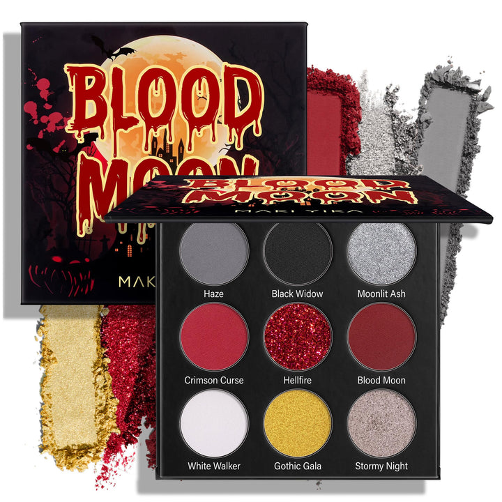 MAKI YIKA open palette showing nine gothic shades and benefits of versatile looks