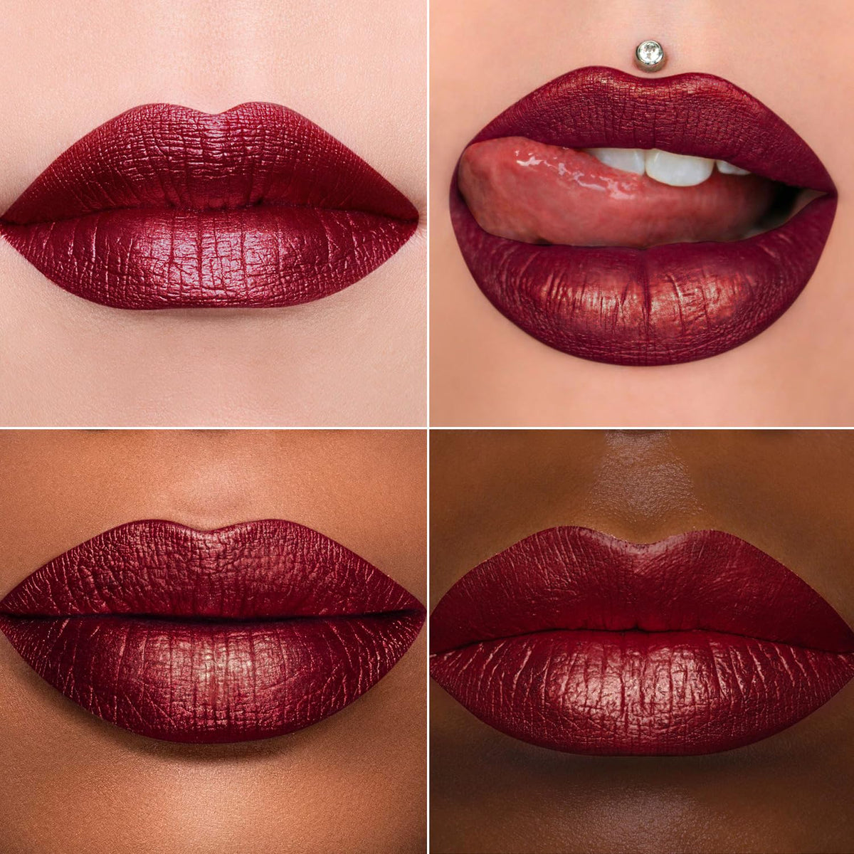 MAKI YIKA swatch on arm showing deep red shimmer and true color payoff benefit