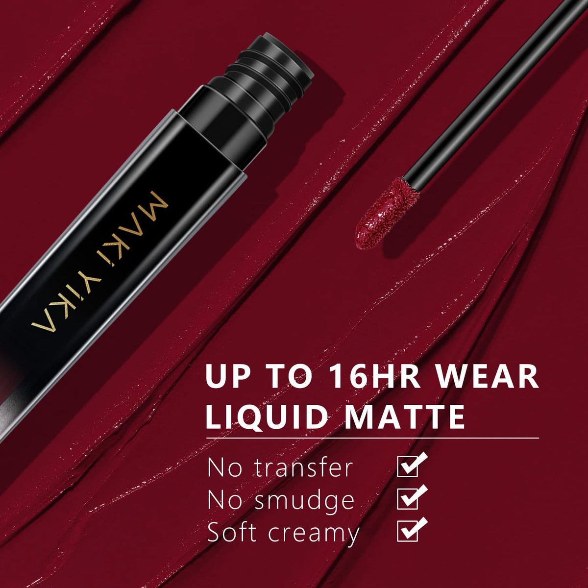 MAKI YIKA texture swipe on arm demonstrating smooth burgundy finish and coverage