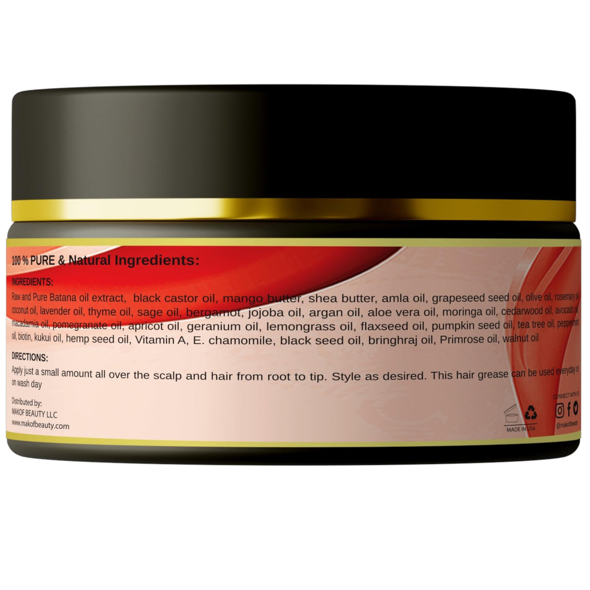 MAKOF BEAUTY 120 ml jar next to a hand to show true size and travel-friendly convenience
