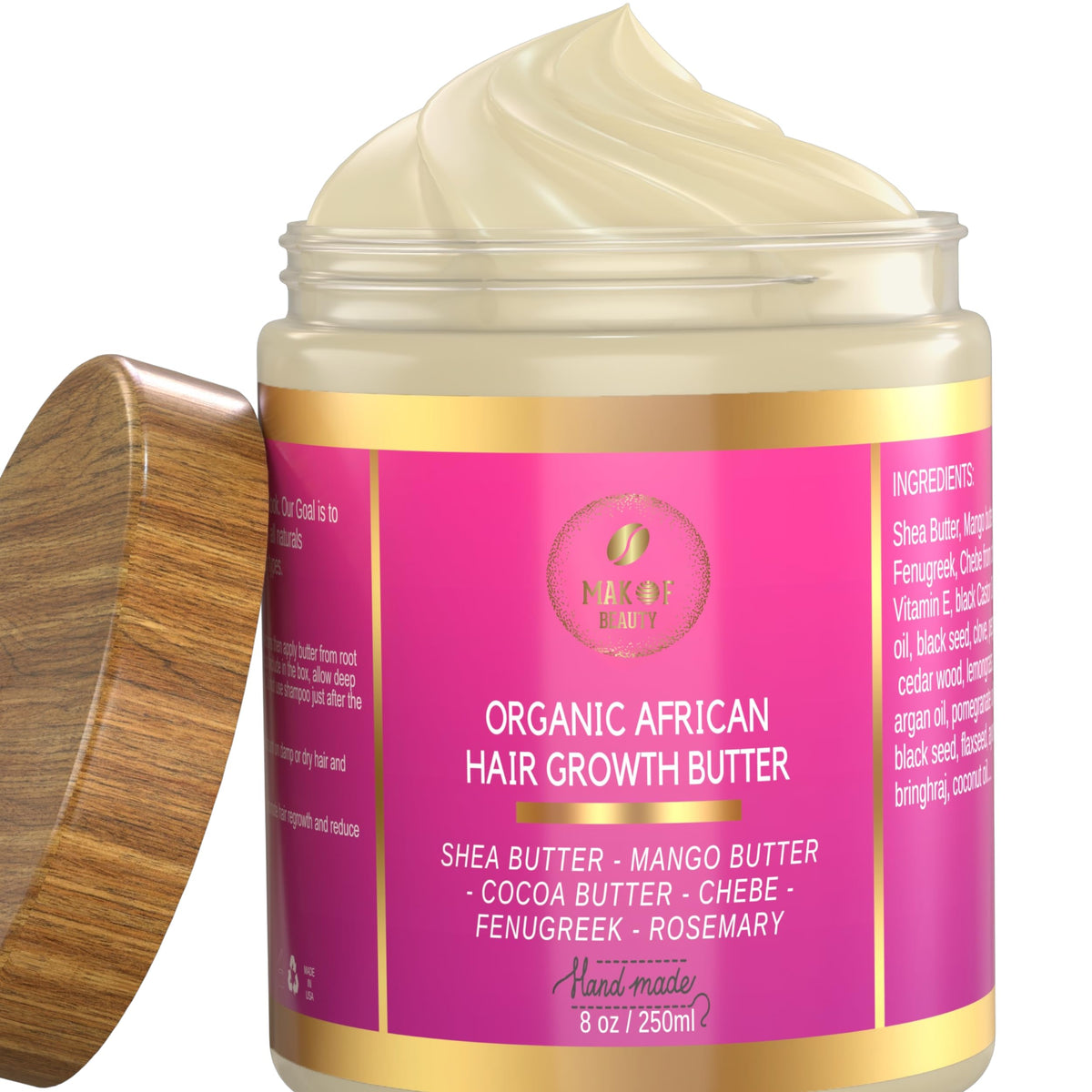 MAKOF BEAUTY 8 oz jar next to ruler showing actual product size