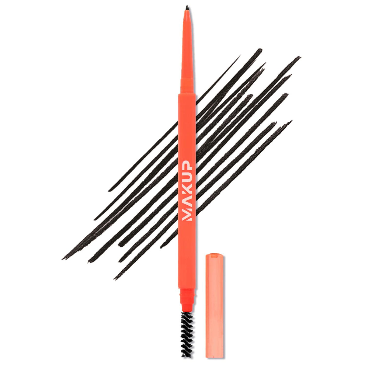Makup Beauty pencil front view showing sleek packaging and shade Caviar for neat brows