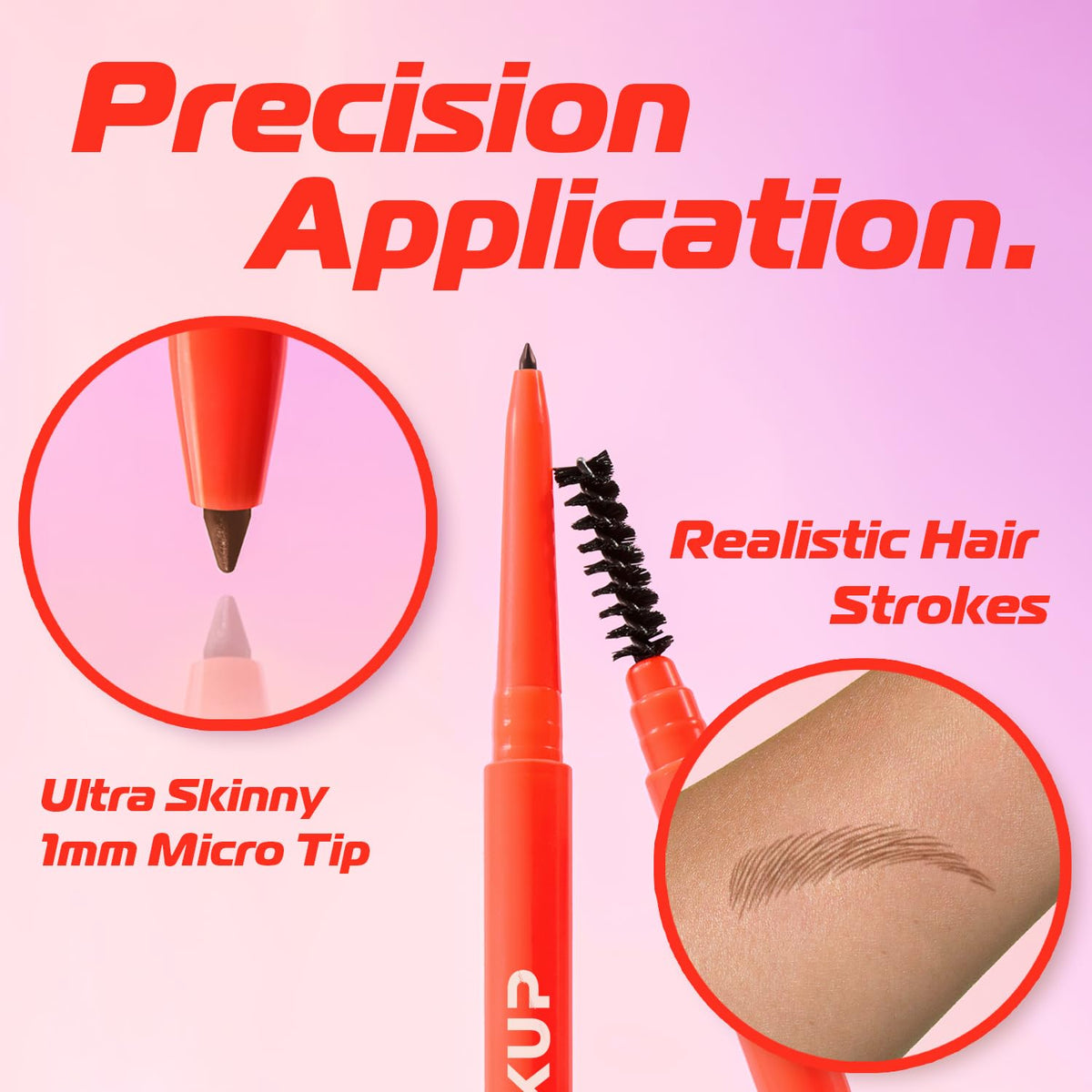 Makup Beauty ultra-thin 1.0mm micro tip close-up demonstrating hair-like stroke control